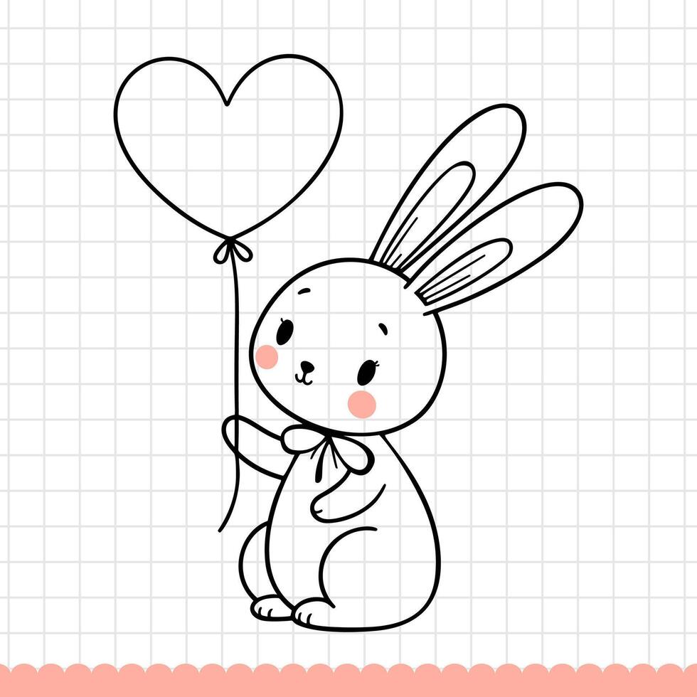 mignonne bébé lapin avec cœur en forme de ballon. vecteur illustration.