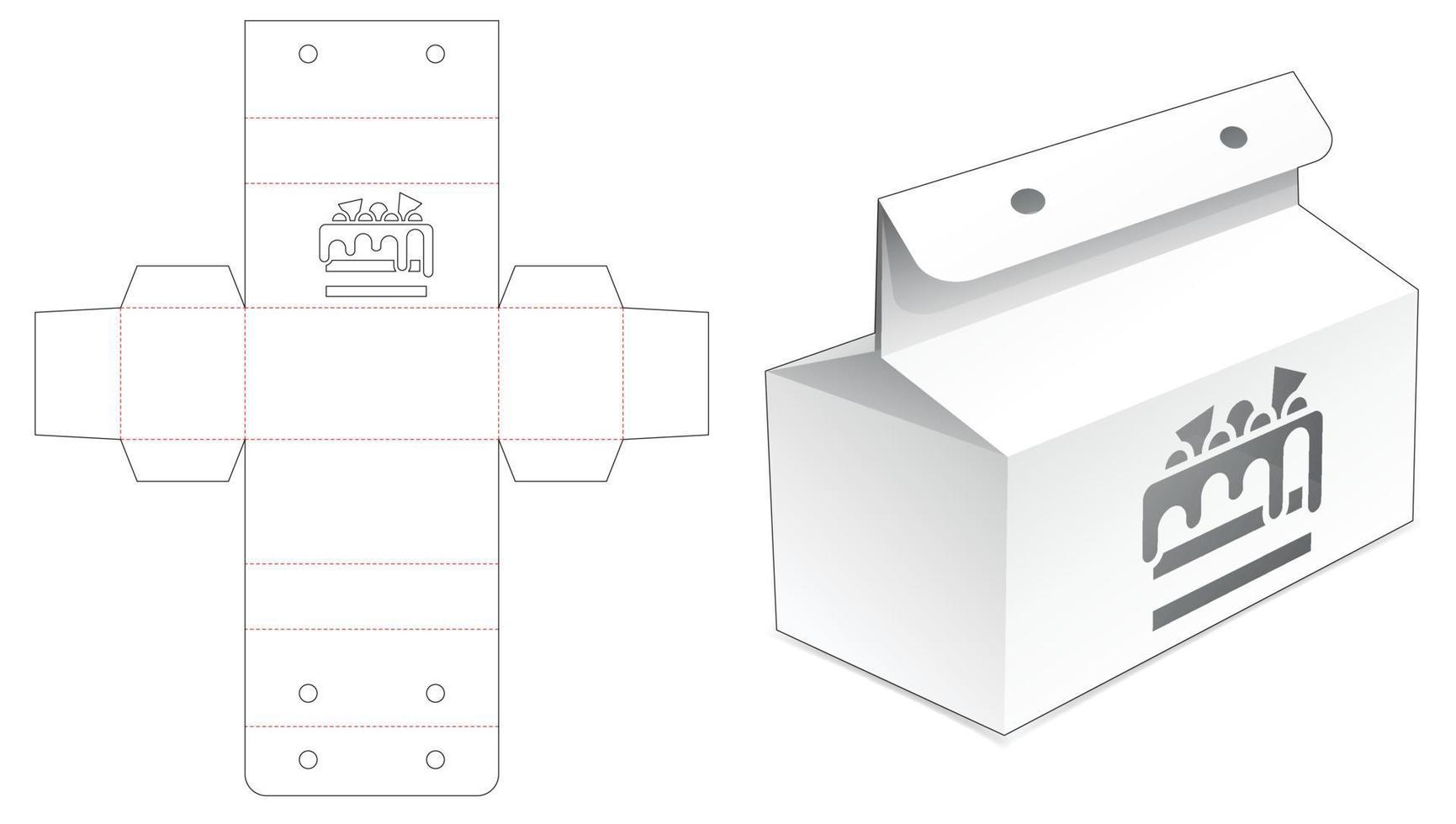 boîte de boulangerie avec fenêtre à gâteau et gabarit de découpe de trou de corde vecteur