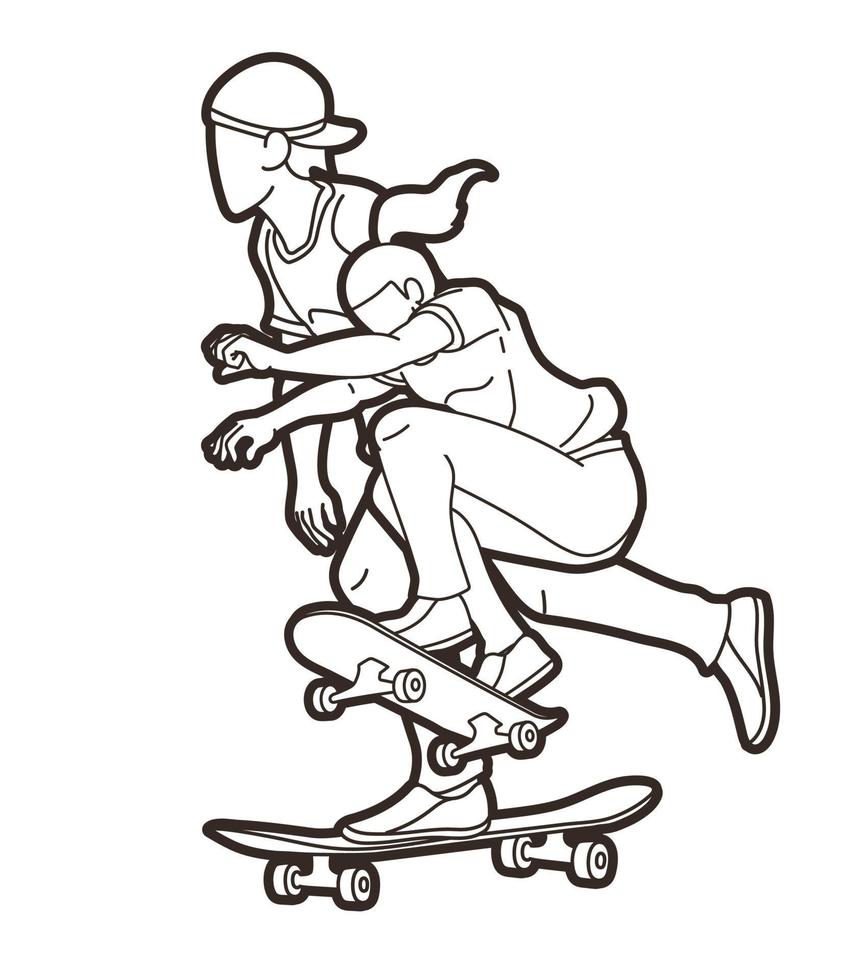 contour skateboarder action skateboard sport vecteur
