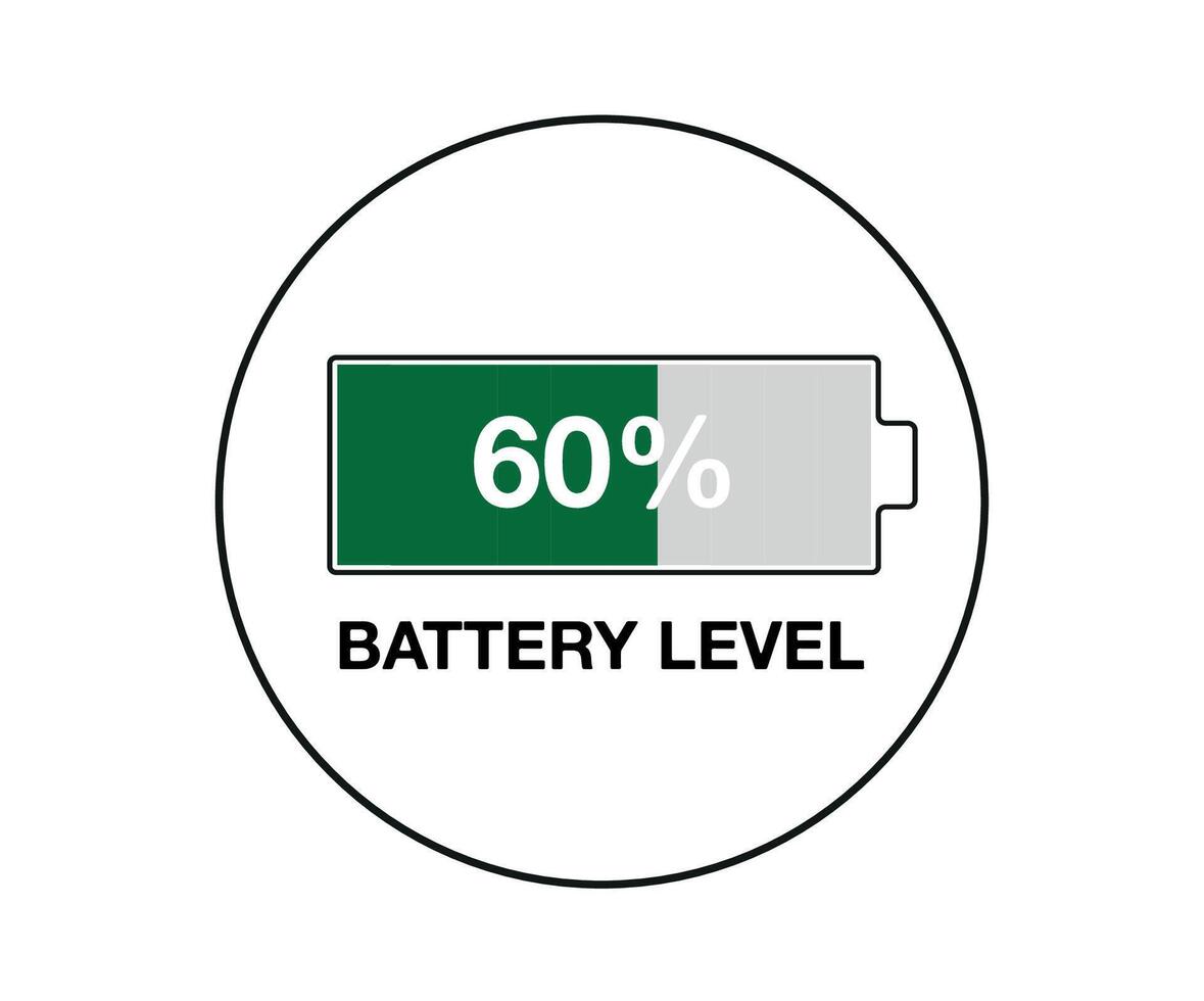60 pour cent batterie niveau. conception batterie pourcentage, Puissance de téléphone intelligent et mobile dispositifs vecteur