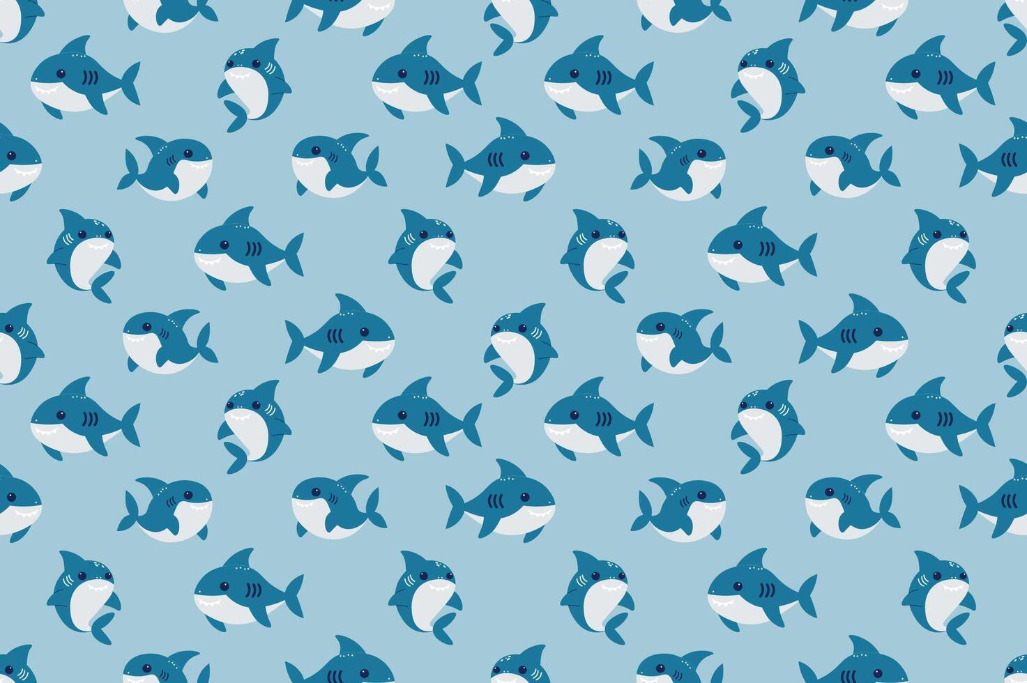 sans couture illustration avec mignonne les requins sur une bleu Contexte. enfants textiles. plat vecteur illustration