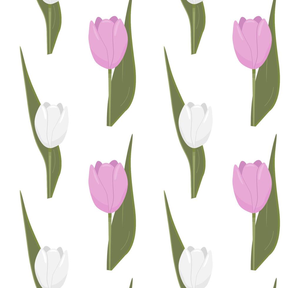 sans couture floral modèle avec tulipe fleurs, sur une blanc Contexte. vecteur printemps fleurs pour tissu, impressions, décorations, invitation cartes.