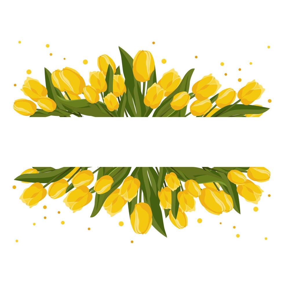 printemps rectangulaire Cadre avec Jaune tulipes pour mots et texte. vecteur Contexte modèle avec fleurs pour conception, salutation carte, bannière, conseil, prospectus, vente, affiche