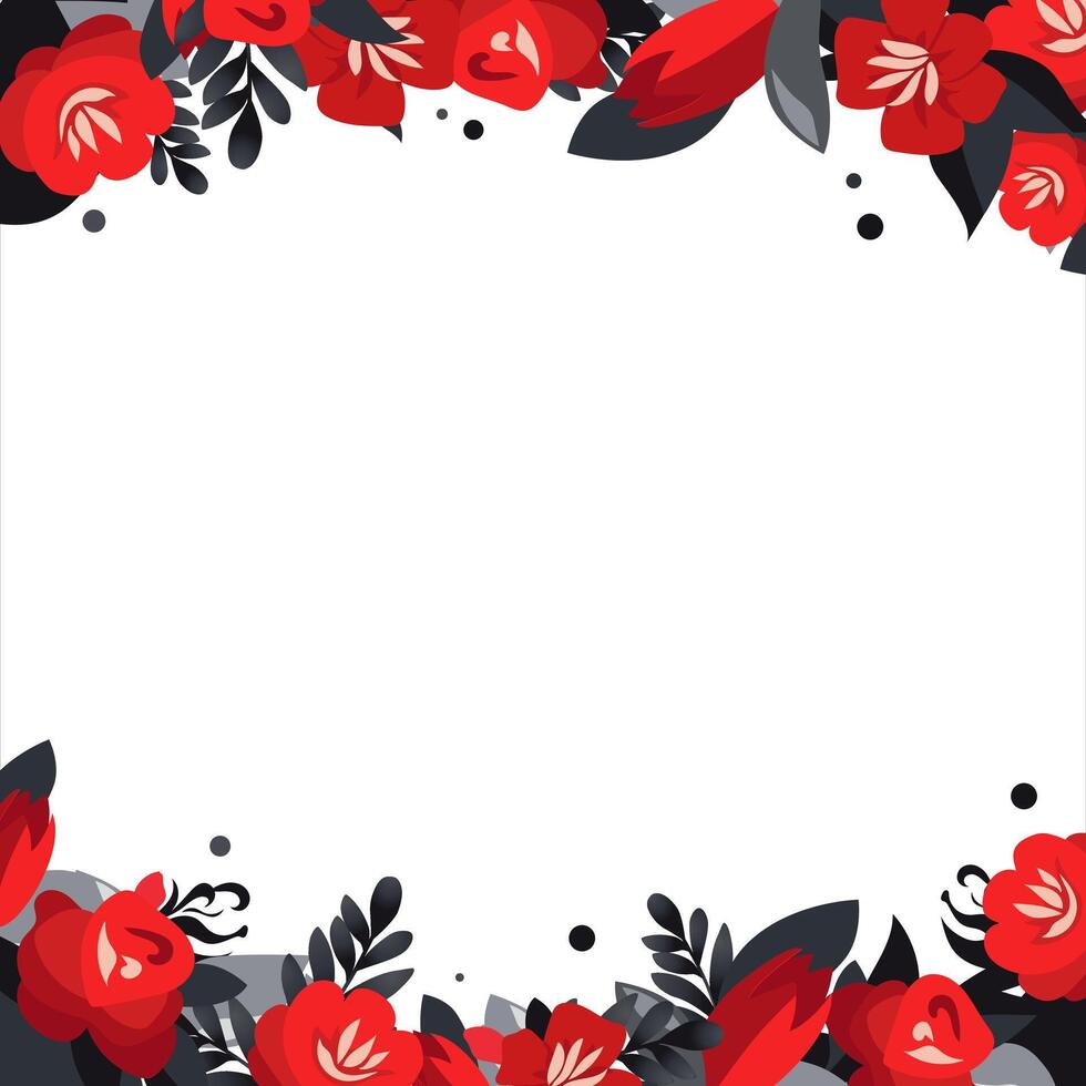 vecteur carré Cadre de main tiré fleurs pour mots et texte. isolé rouge noir vignette avec tulipes et des roses pour conception, des bandes dessinées et plat bannières