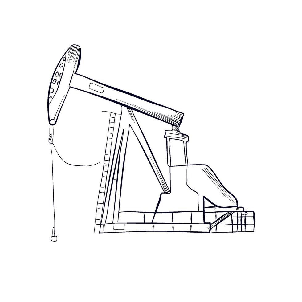 une dessiné à la main dessin de un pétrole pompage station vecteur