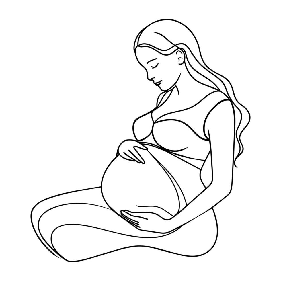 Enceinte femme implantation sur sol continu ligne art vecteur illustration