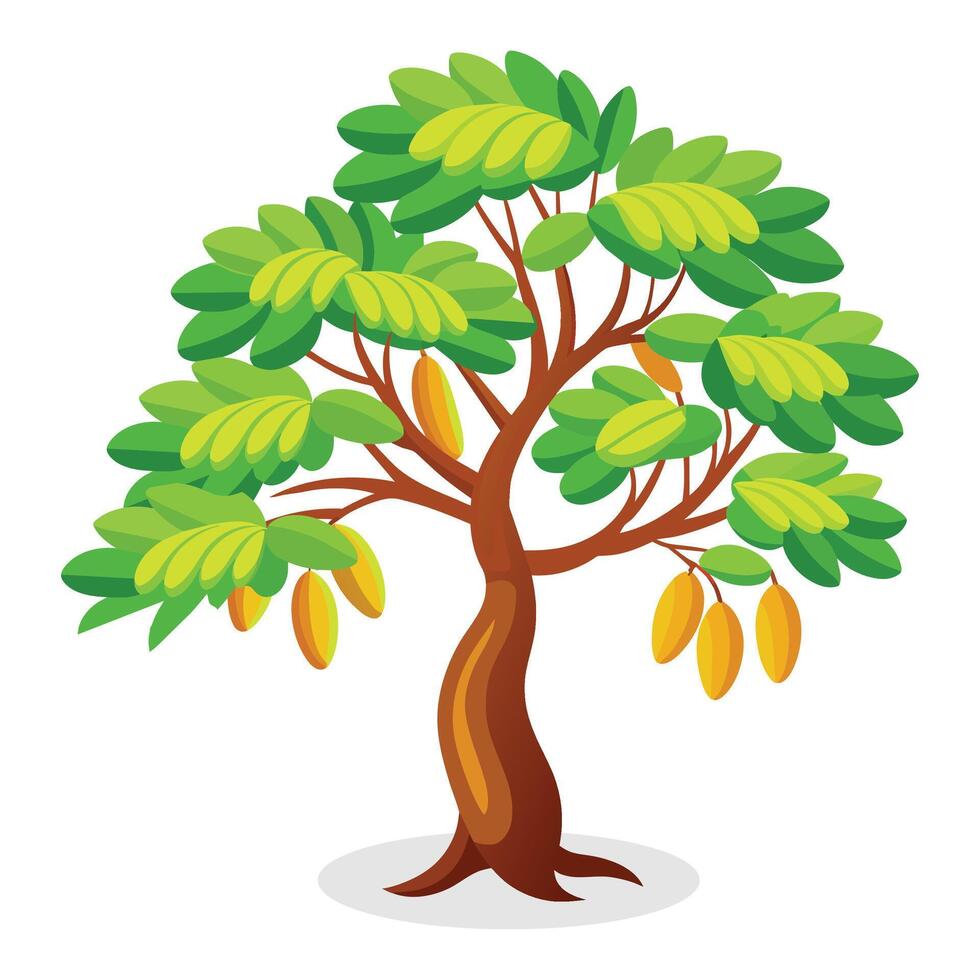 Tamarin arbre isolé plat vecteur illustration