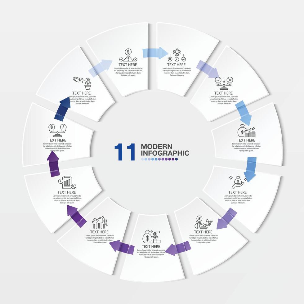 bleu Ton cercle infographie avec 11 pas, processus ou options. vecteur