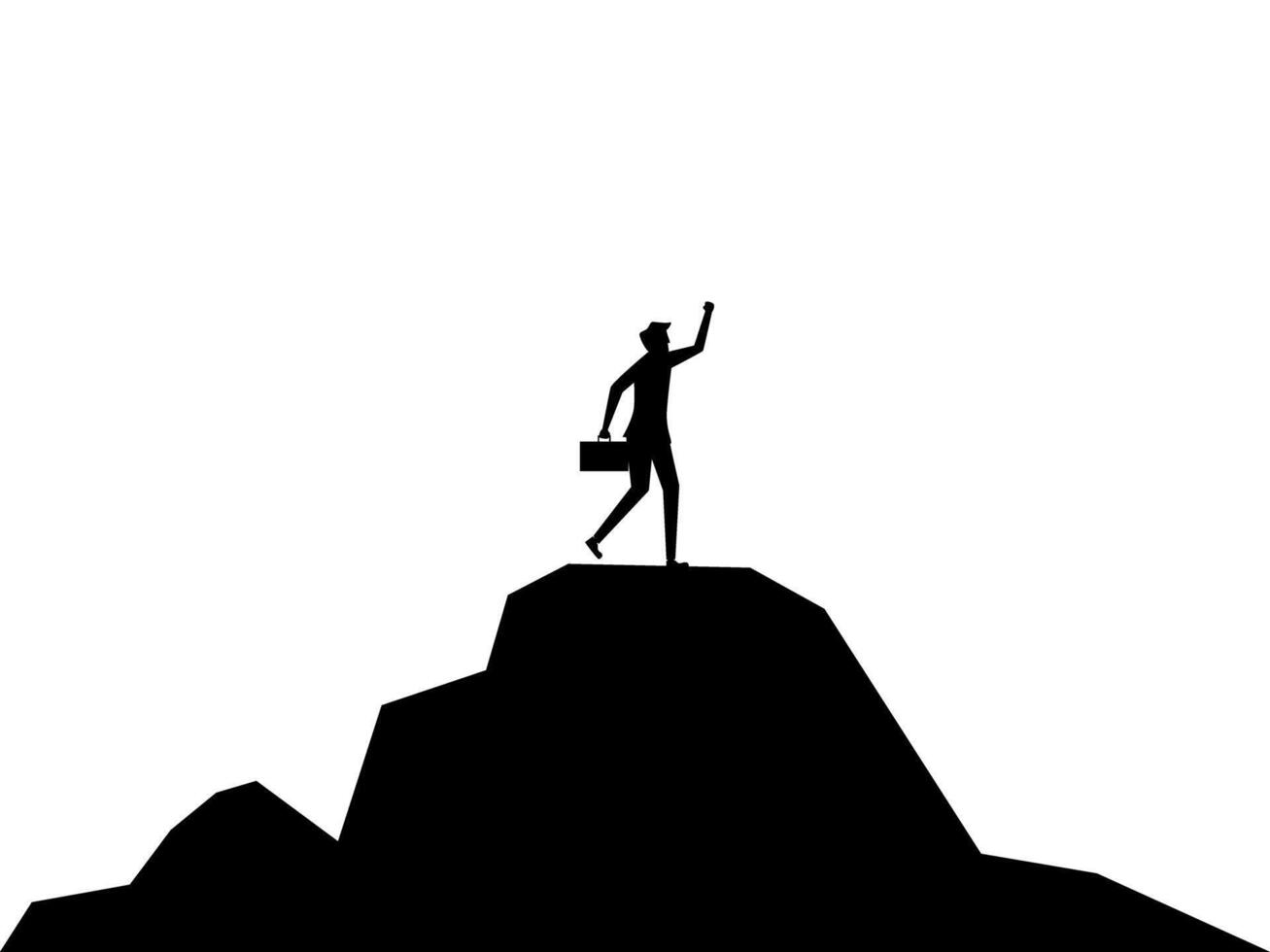 silhouette de une homme content à réussir dans escalade Montagne vecteur