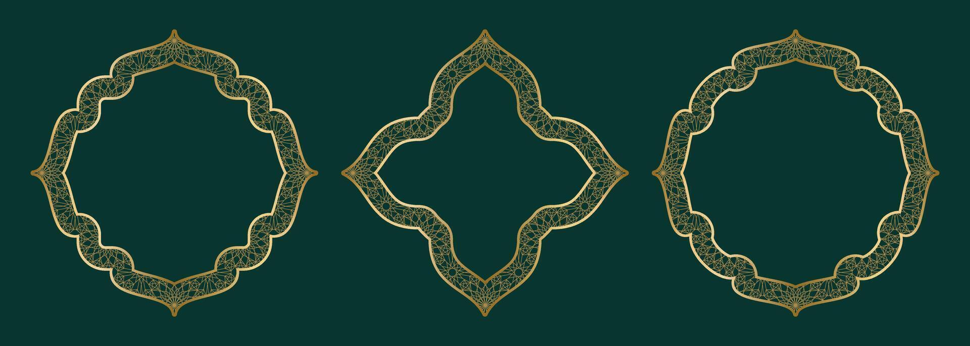 or géométrique ornemental cadre, rond et carré formes islamique fenêtre avec girikh modèle, silhouette arabe rhombe. luxe ensemble dans Oriental style. cadres dans arabe musulman conception vecteur illustration