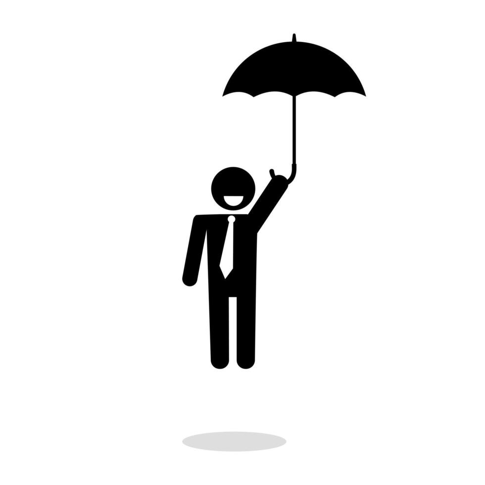 silhouette de une homme d'affaire flottant avec un parapluie vecteur