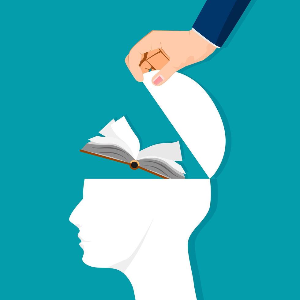 Humain cerveau ouvre avec une livre. apprentissage concepts vecteur