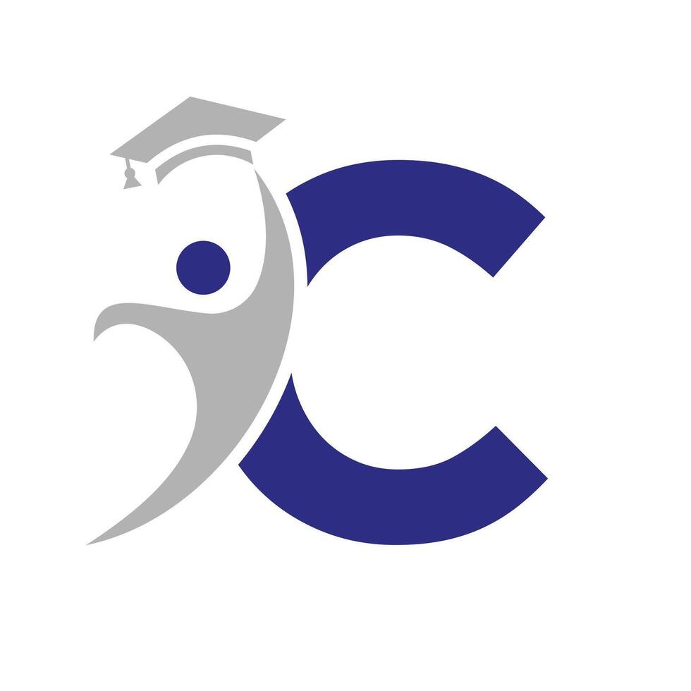 éducation logo sur lettre c avec l'obtention du diplôme chapeau icône. l'obtention du diplôme symbole vecteur