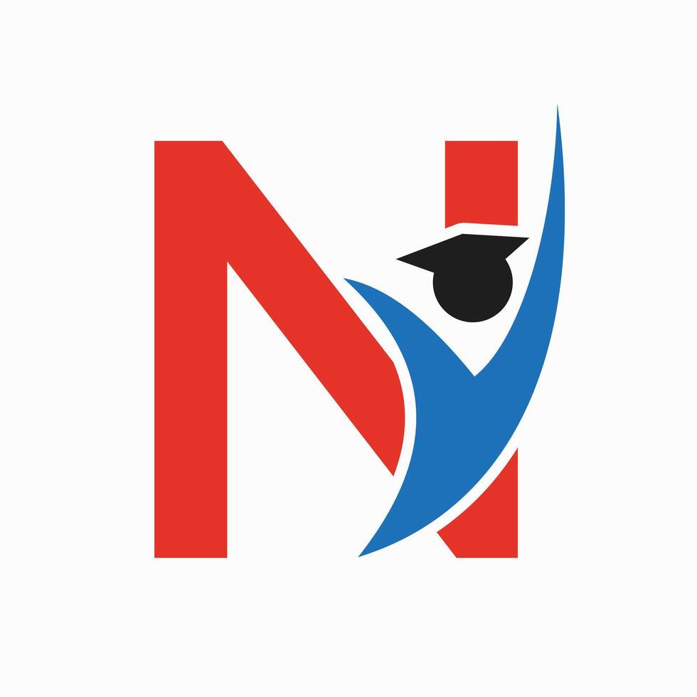 éducation logo sur lettre n avec l'obtention du diplôme chapeau icône. l'obtention du diplôme symbole vecteur