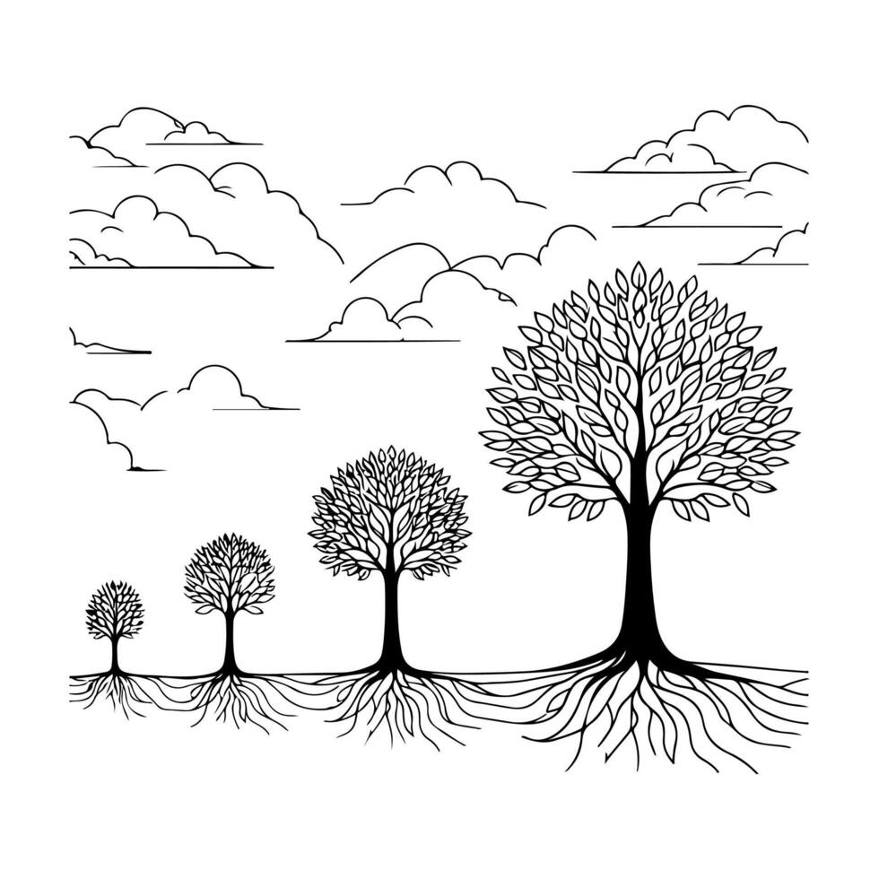 noir silhouette arbre croissance de le sol vecteur illustration sur blanc Contexte