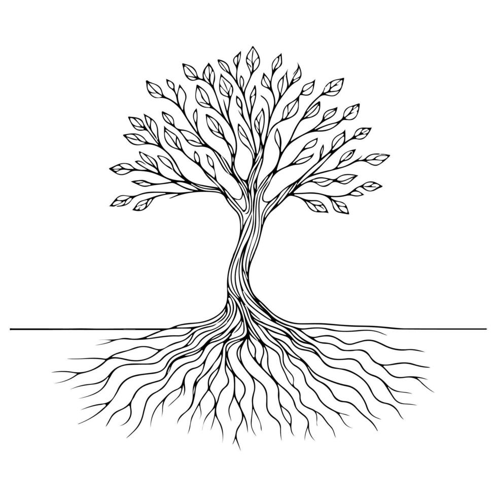 noir silhouette arbre croissance de le sol vecteur illustration sur blanc Contexte