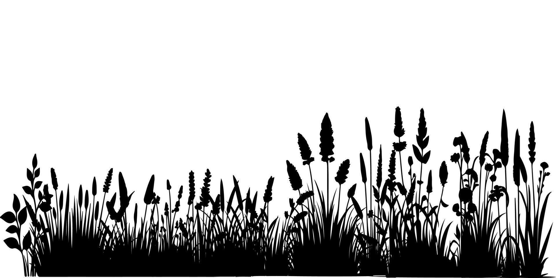 horizontal noir herbe terre silhouettes. cultivé pelouse vecteur illustration sur blanc Contexte avec copie espace pour texte