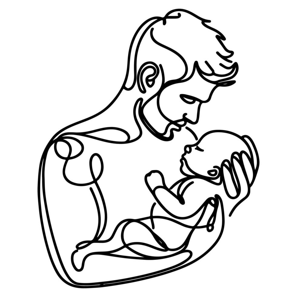 continu un noir ligne art dessin Parents avec nouveau née bébé griffonnages contour style vecteur illustration sur blanc Contexte