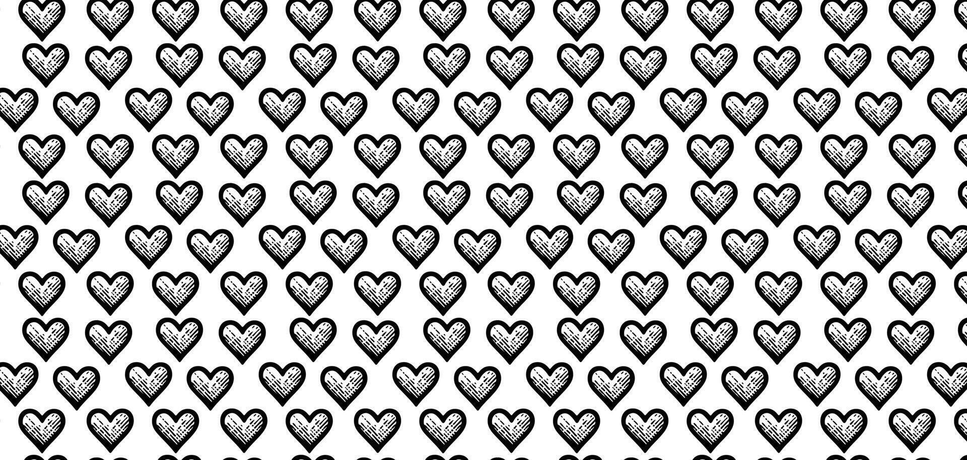 main tiré griffonnage cœurs forme noir ligne sans couture modèle cœur sur blanc abstrait Contexte vecteur illustration