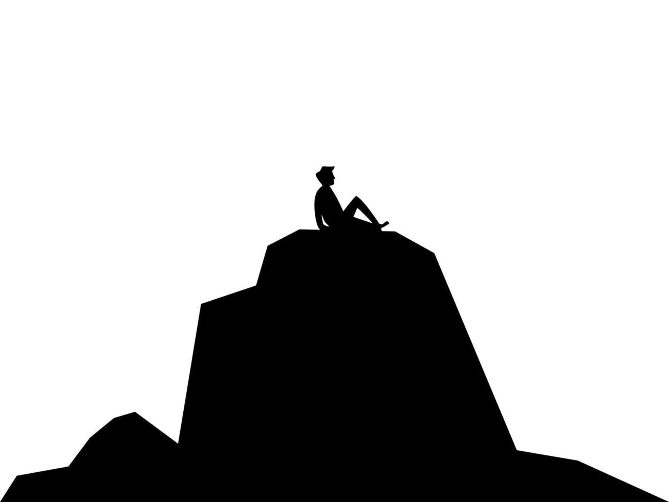 silhouette de une la personne relaxant sur une sommet de la montagne vecteur