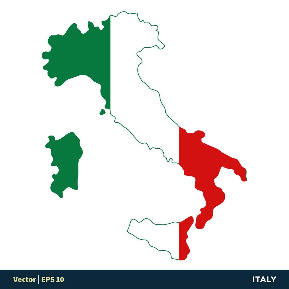 Italie - L'Europe  des pays carte et drapeau vecteur icône modèle illustration conception. vecteur eps dix.
