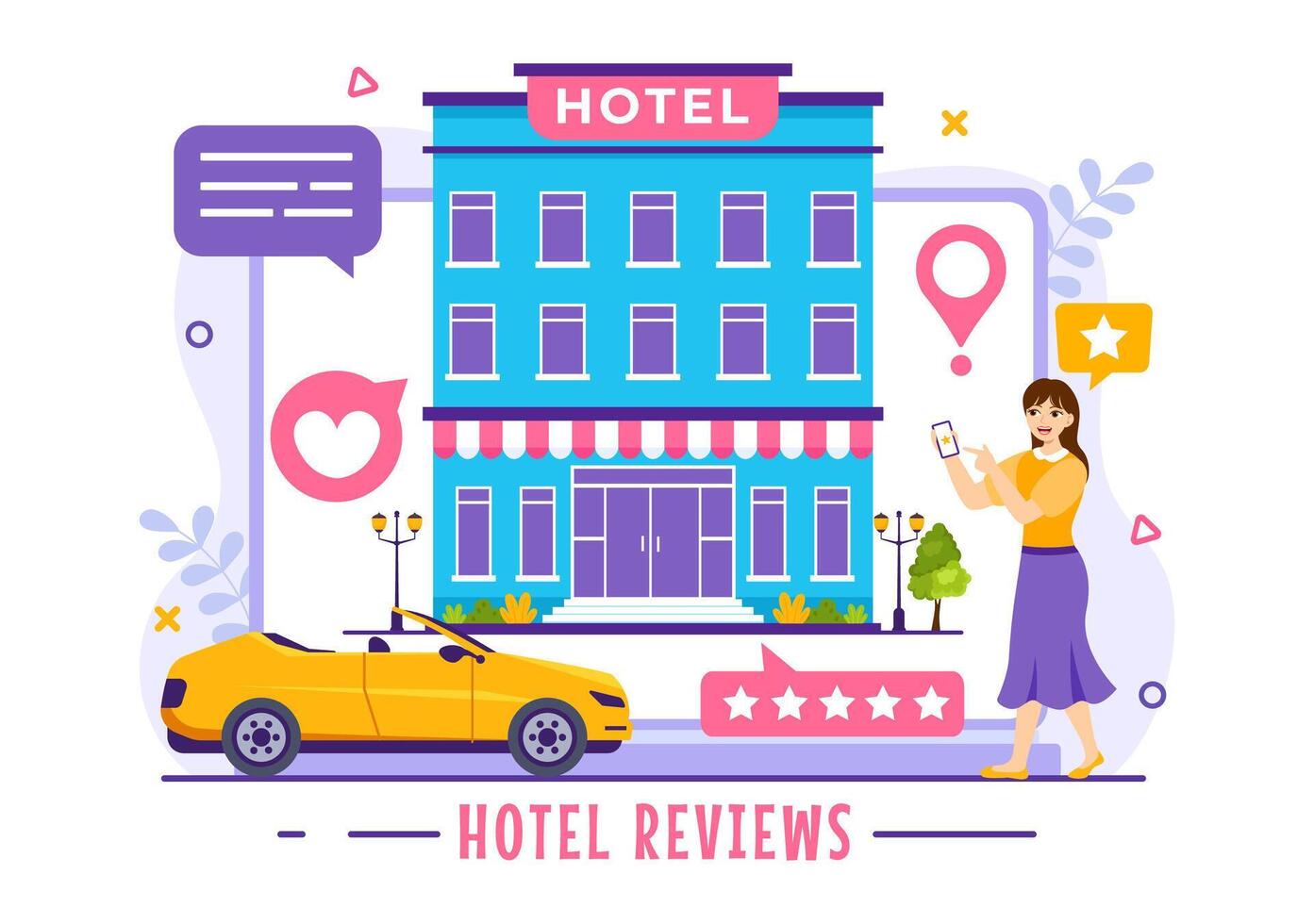 Hôtel Commentaires vecteur illustration avec évaluation service, utilisateur la satisfaction à évalué client, produit ou expérience dans plat dessin animé Contexte