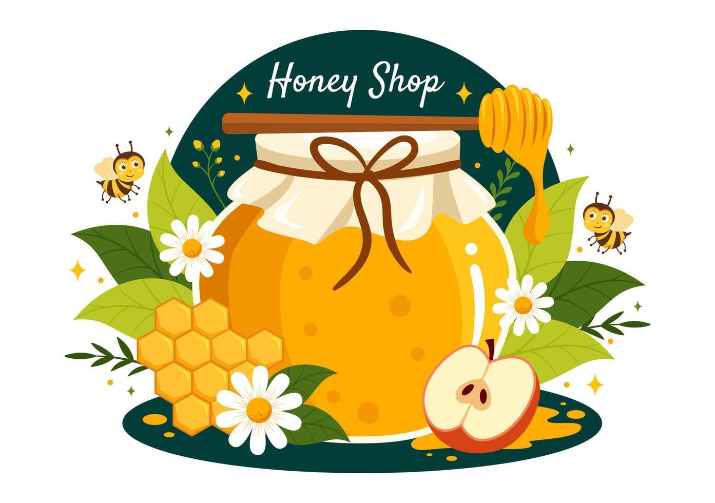 mon chéri boutique vecteur illustration avec une Naturel utile produit pot, abeille ou nids d'abeille à être consommé dans plat dessin animé Contexte conception