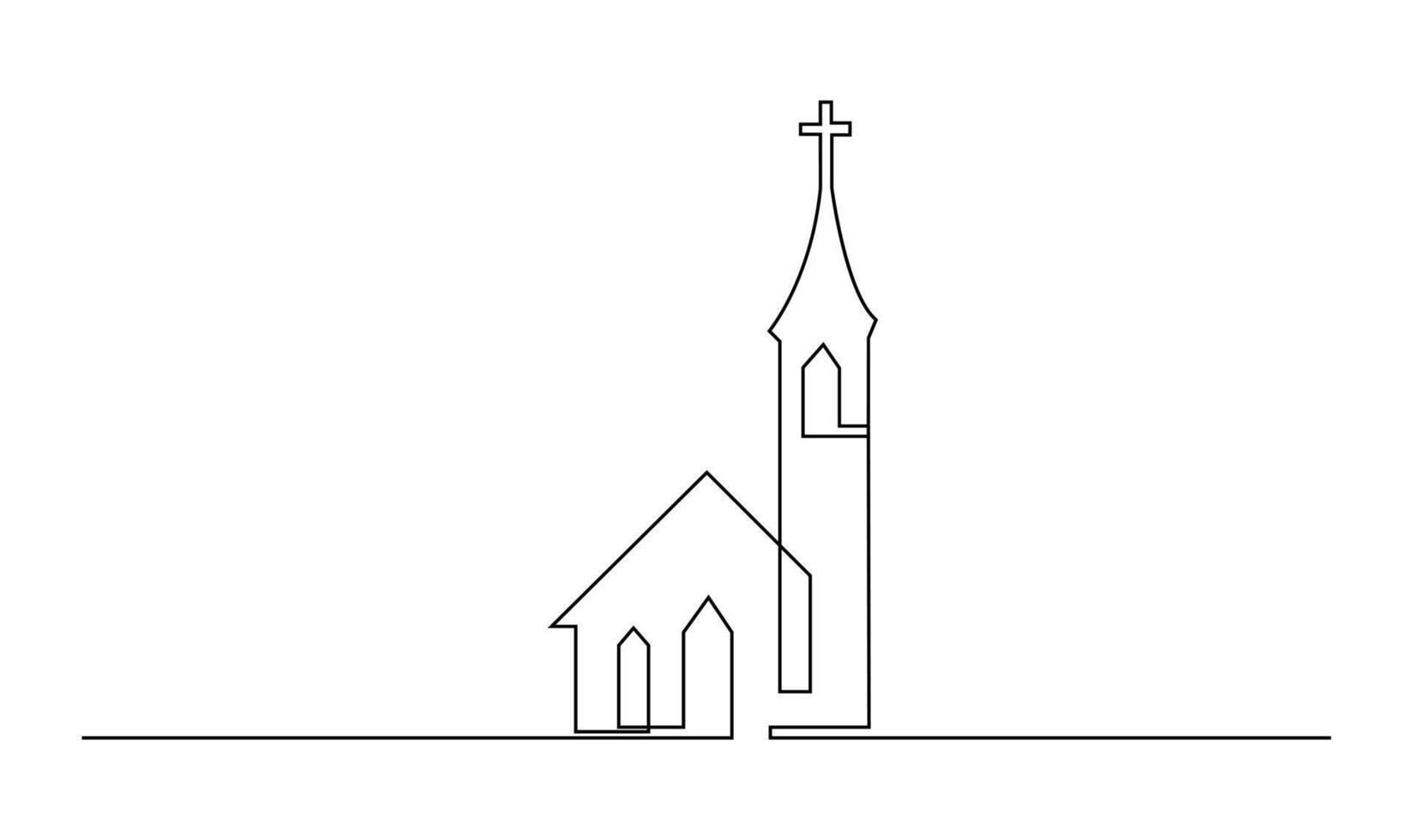 église un ligne dessin isolé sur blanc Contexte vecteur