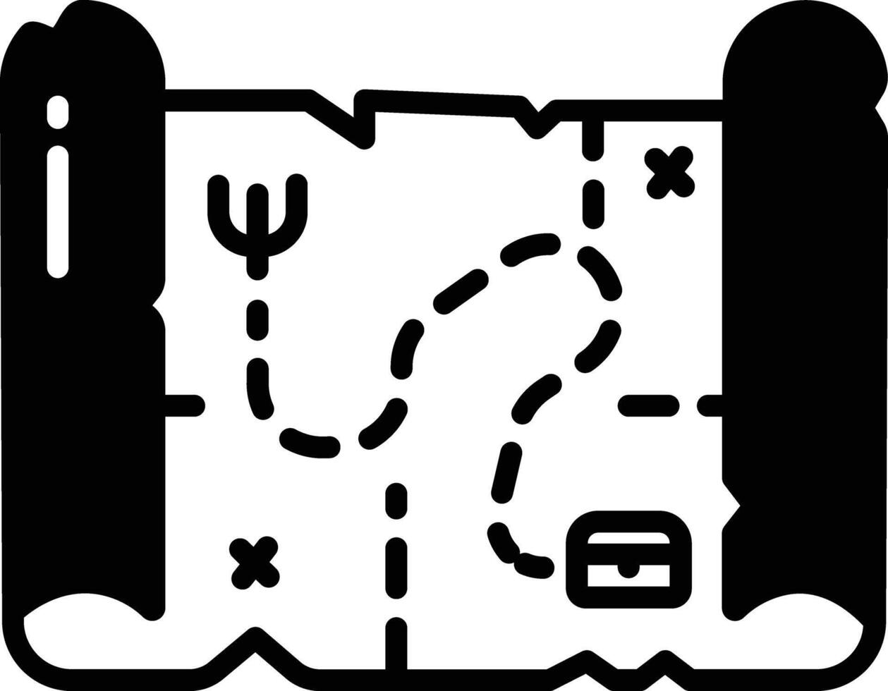 Trésor carte glyphe et ligne vecteur illustration