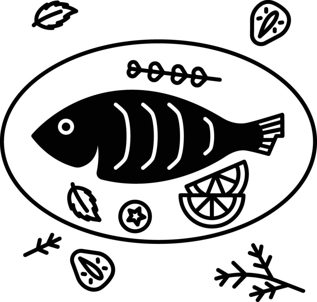 cuit poisson glyphe et ligne vecteur illustration