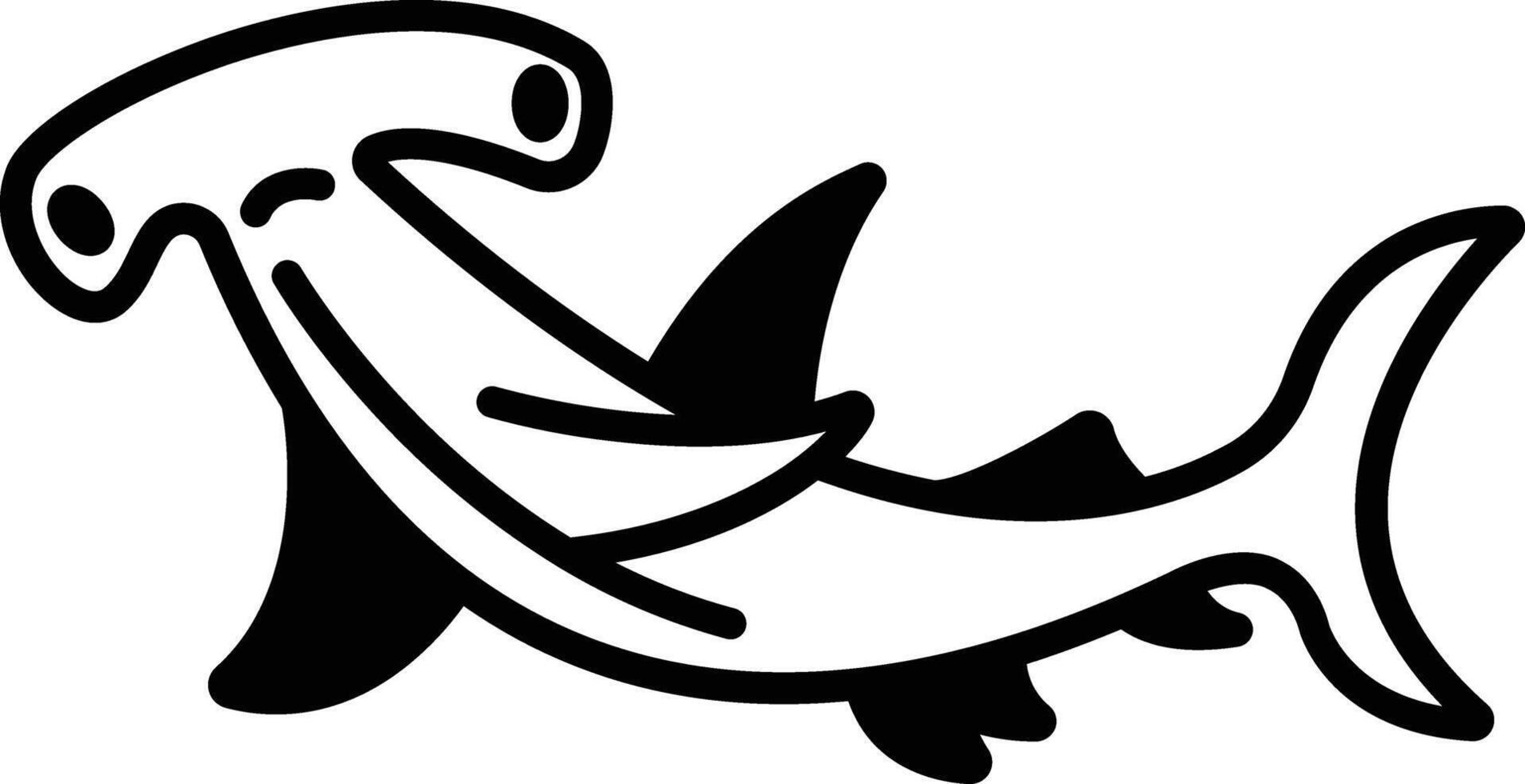 marteau poisson glyphe et ligne vecteur illustration