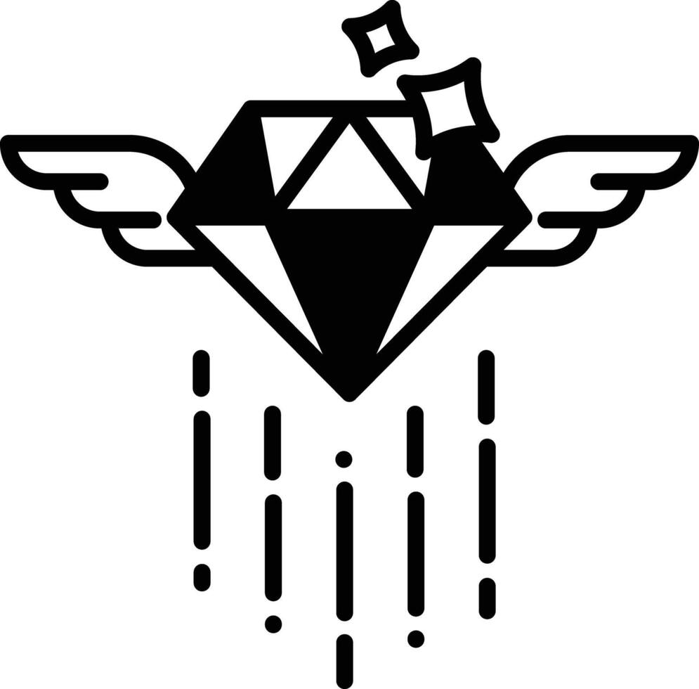 diamant ailes glyphe et ligne vecteur illustration