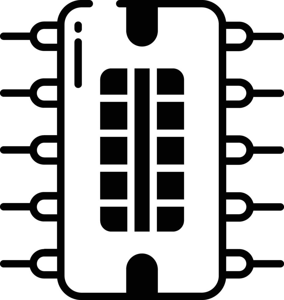 CPU glyphe et ligne vecteur illustration