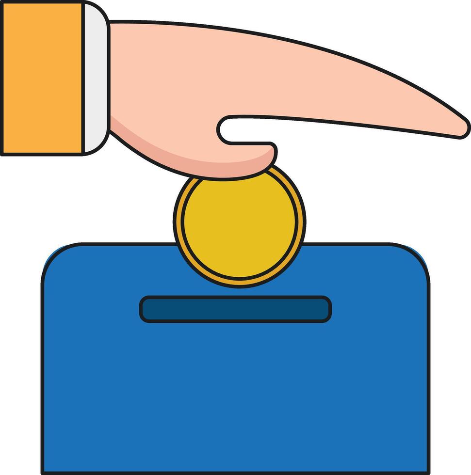 main insertion pièce de monnaie dans une boîte icône plus de blanc Contexte coloré conception vecteur illustration