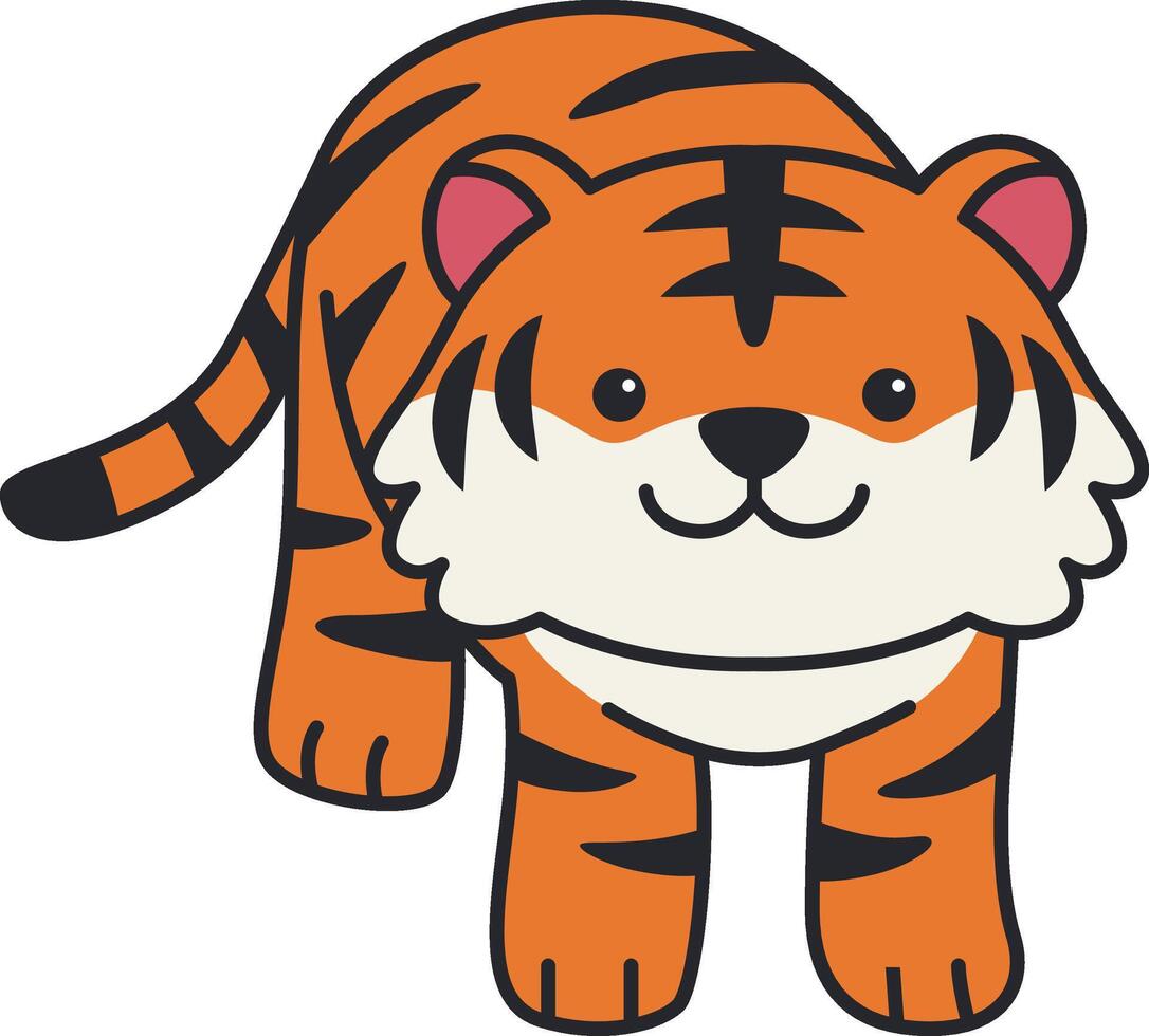mignonne tigre dessin animé personnage. isolé sur blanc Contexte. vecteur illustration.