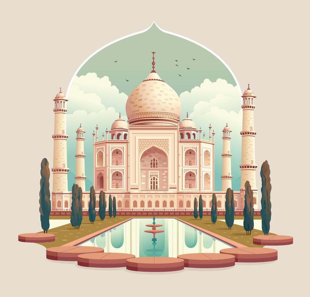 taj mahal est une palais dans Inde. mosquée contre le ciel. repère, architecture, hindou temple dans le Indien ville de agra, uttar pradesh. vecteur plat illustration