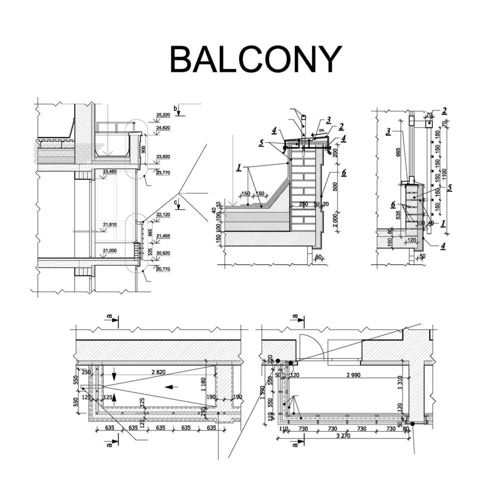 détaillé architectural plan, plan de balcon. vecteur illustration