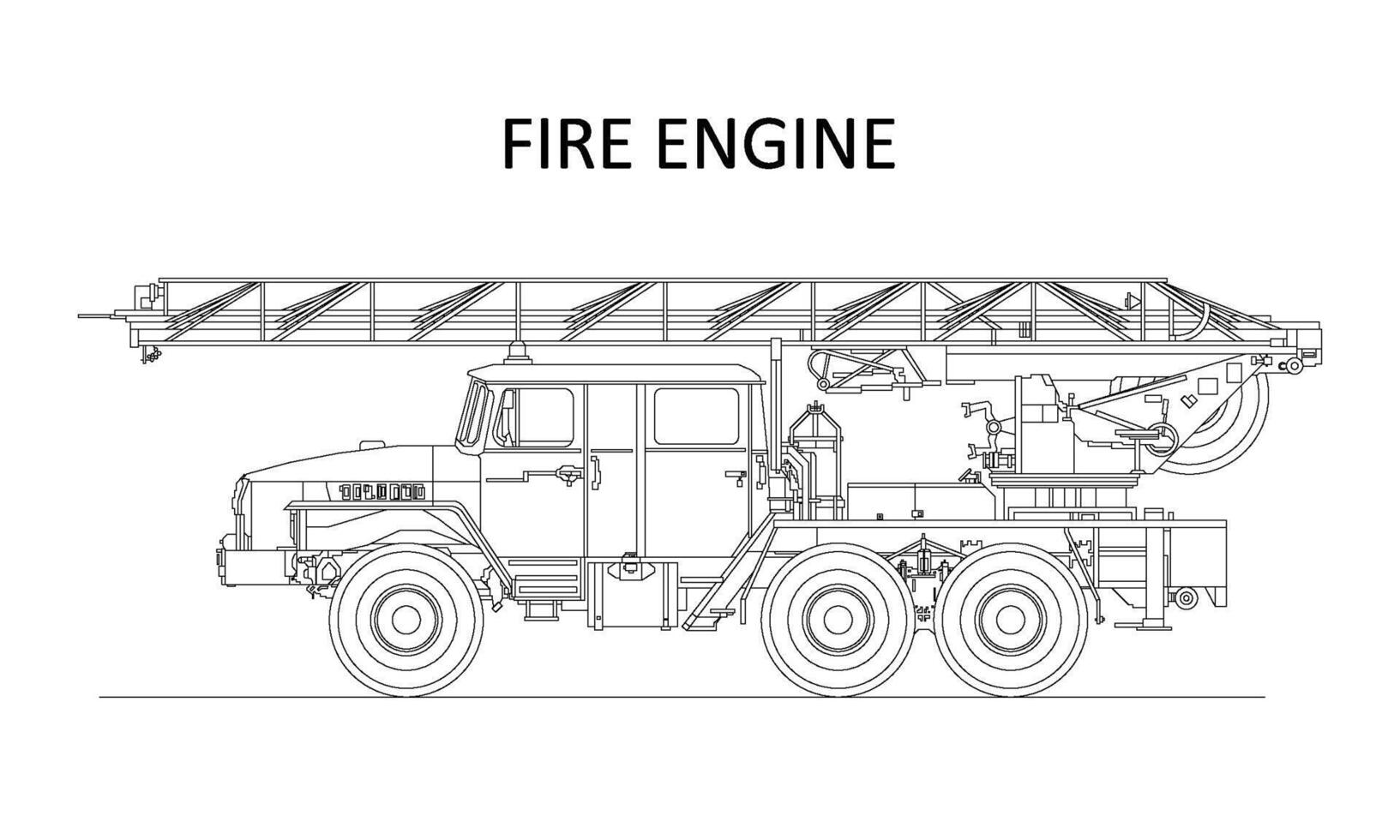 classique dessin animé main tiré détaillé Feu moteur, Feu camion, profil voir. vecteur illustration