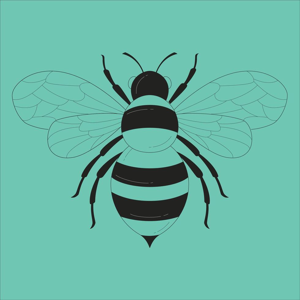 une abeille sur une bleu Contexte avec noir ailes. vecteur