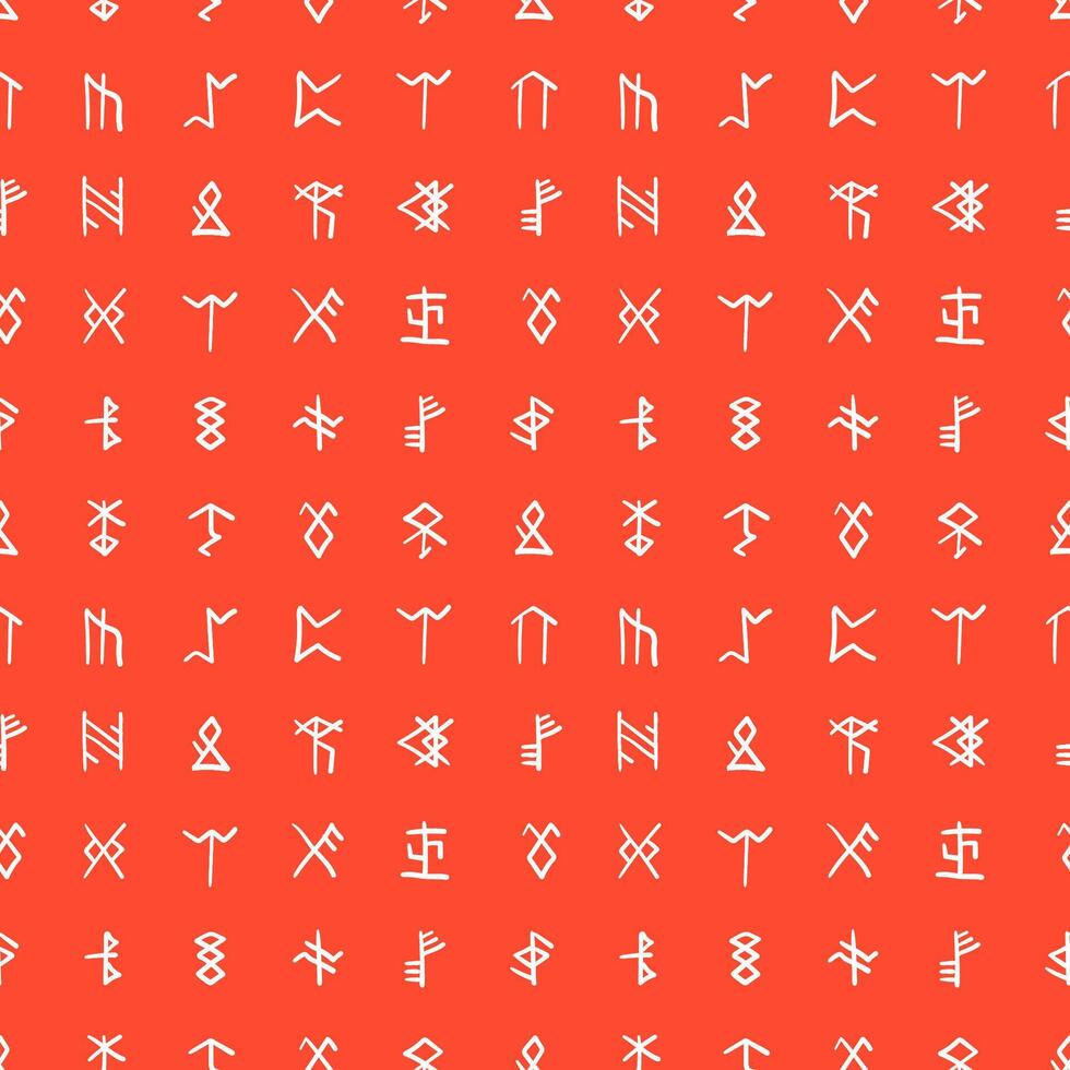 main tiré rouge sans couture modèle avec runes et runique alphabet vecteur