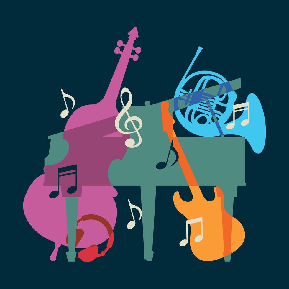 ensemble de abstrait coloré musical instruments. logo ou affiche concept vecteur