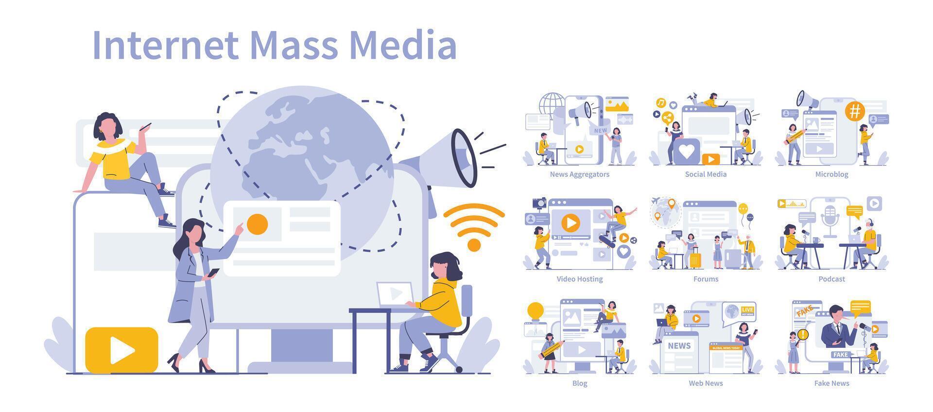 l'Internet Masse médias concept. plat vecteur illustration.