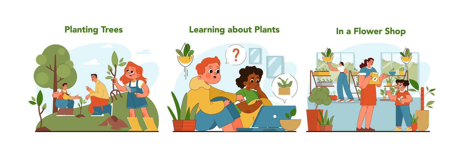 éducatif plante Activités ensemble. plat vecteur illustration