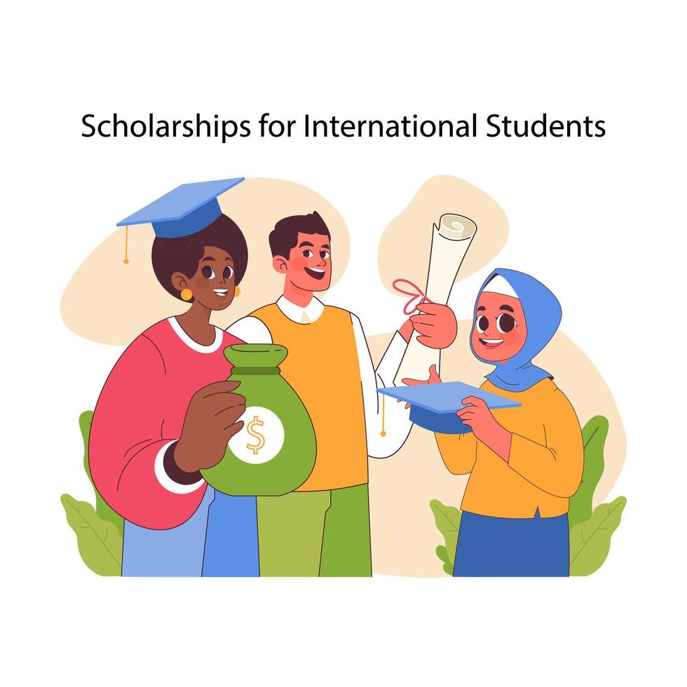 Bourses d'études pour international étudiants. plat vecteur illustration