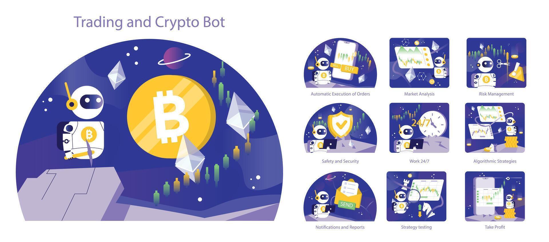 commerce et crypto bot concept. plat vecteur illustration.