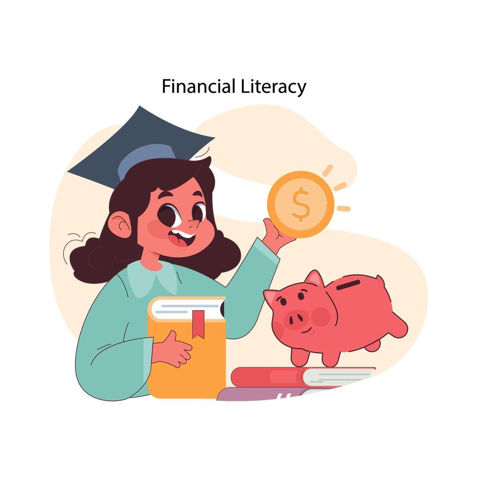 enfant financier l'alphabétisation concept. plat vecteur illustration.