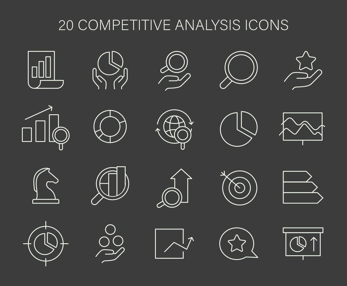 icône ensemble pour compétitif analyse. essentiel visuel outils pour marché recherche, Les données interprétation. vecteur