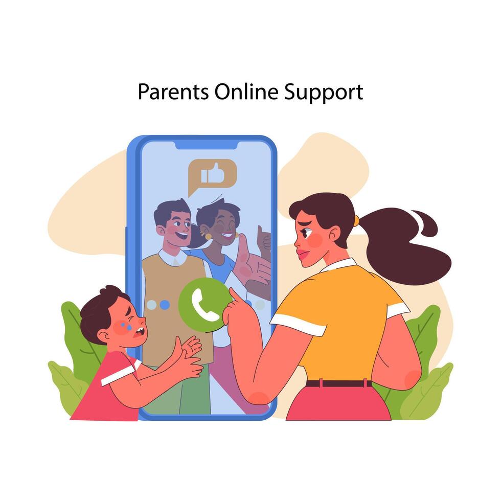 Parents en ligne soutien concept. plat vecteur illustration