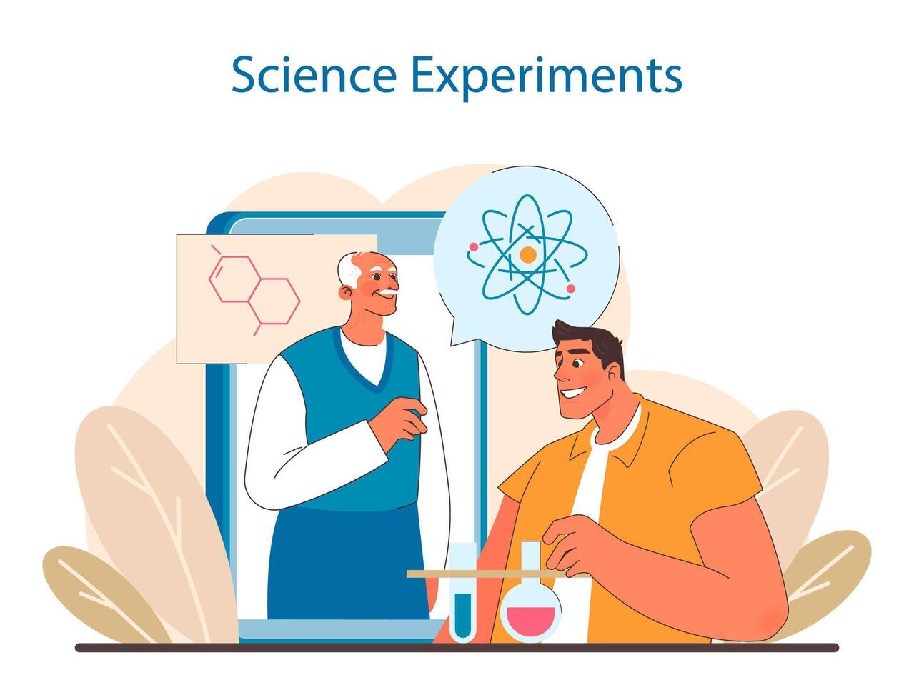 science engagement concept. interactif apprentissage avec expériences et découvertes dans chimie et la physique. vecteur