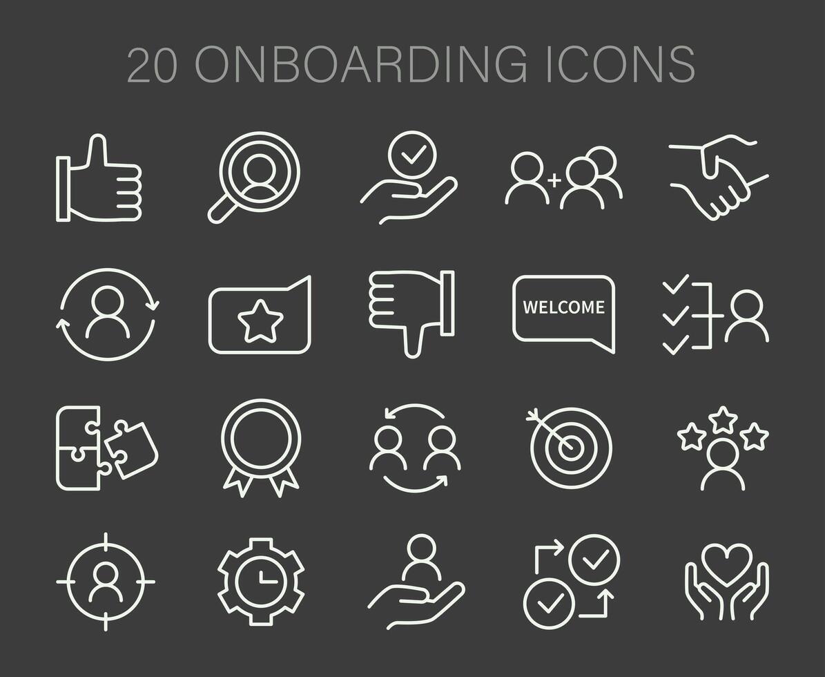 l'intégration Icônes ensemble. Icônes représentant clé pas dans accueillant et en intégrant Nouveau membres. vecteur